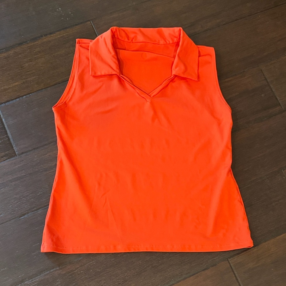 Dona Jo Women’s Sleeveless Collared Top - Bright Orange